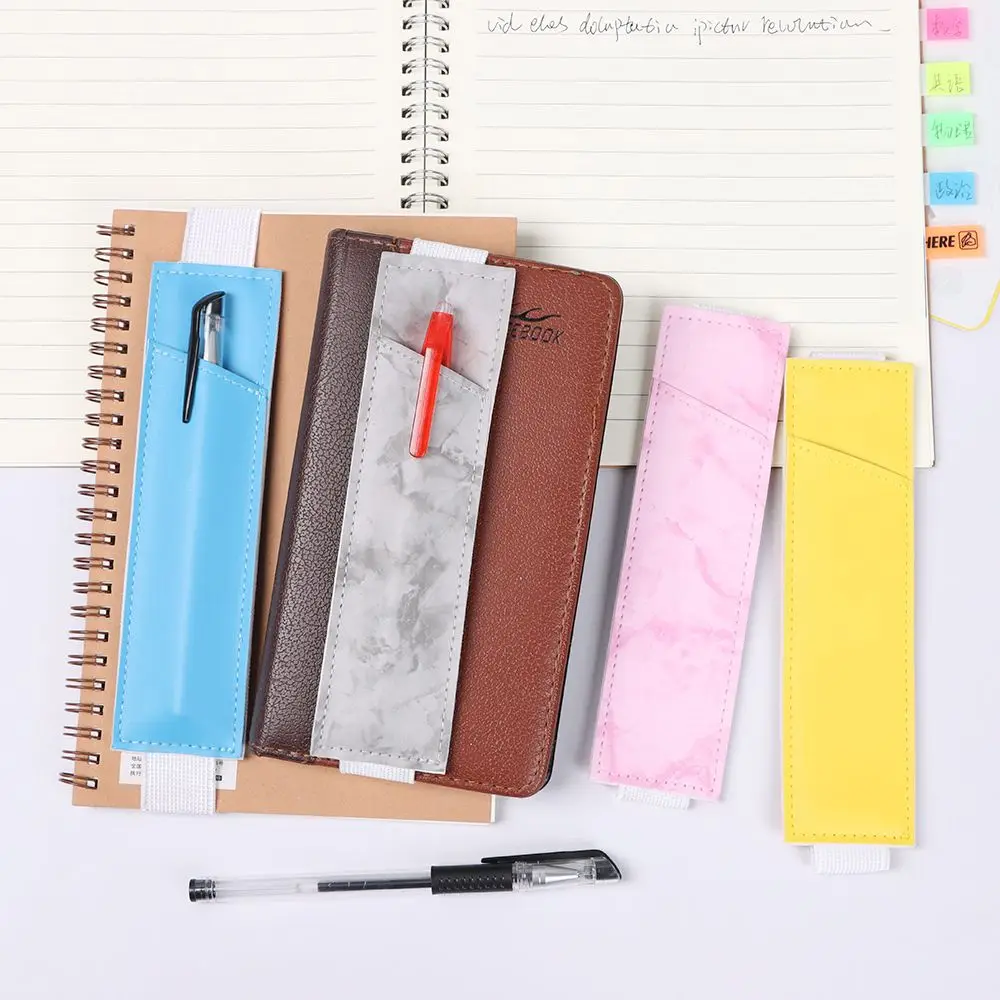 PU Leather Pen Sleeve Pouch Adjustable Elastic Band Pen Bag Creative Stationery School Office Supplies