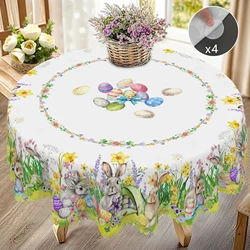 1 Easter Round Tablecloth, 5 Sizes Available, Easter Bunny Egg Pattern Tablecloth, Edge Embossing Process, Easter Decoration, Spring Garden Tablecloth Decoration, Tablecloth for Daily Home Kitchen, Terrace Use