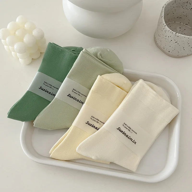 

8 Pairs 2026 White Spring and Summer Adult Mid-calf Socks Warm Grip Socks Black Casual School Socks for Girls Wholesale Hosiery