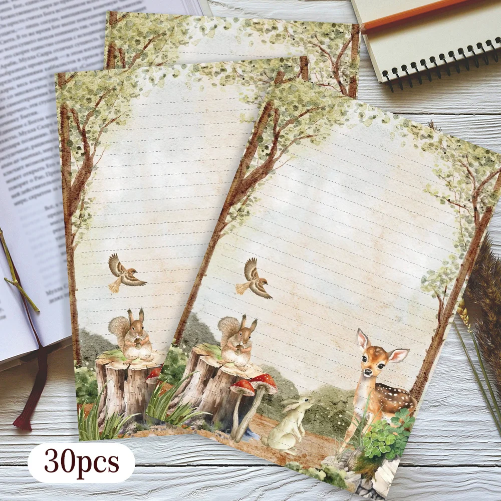 30 Sheets Of B5 Forest Animal-themed Writing Paper, Lined, Without Adhesive, Very Suitable For Notebooks, Memos, And Stickers