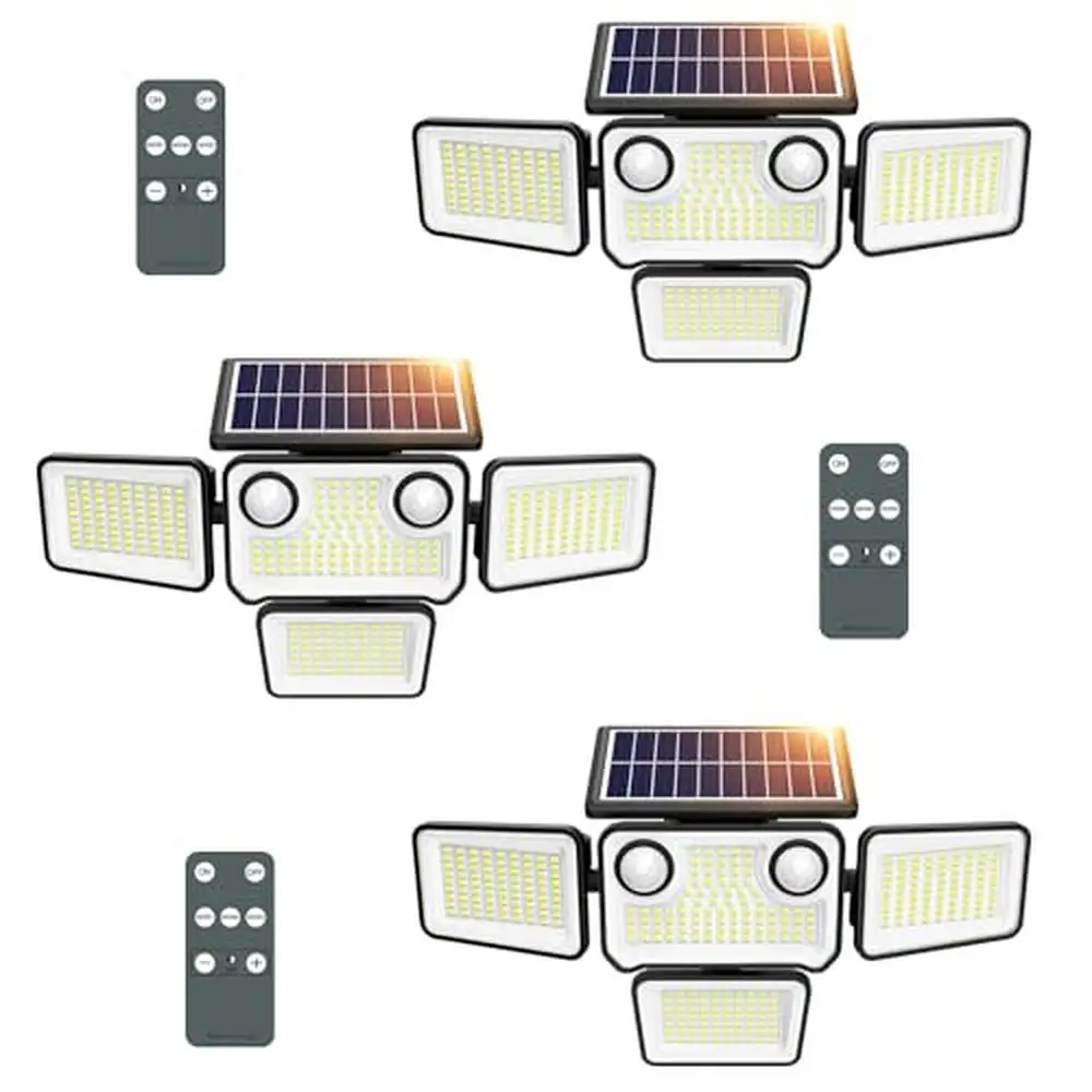 324 LED Solar Flood Lights Outdoor 3000LM 4 Heads Motion Sensor Security Lights Remote Control IP65 Waterproof Yard Patio Garden