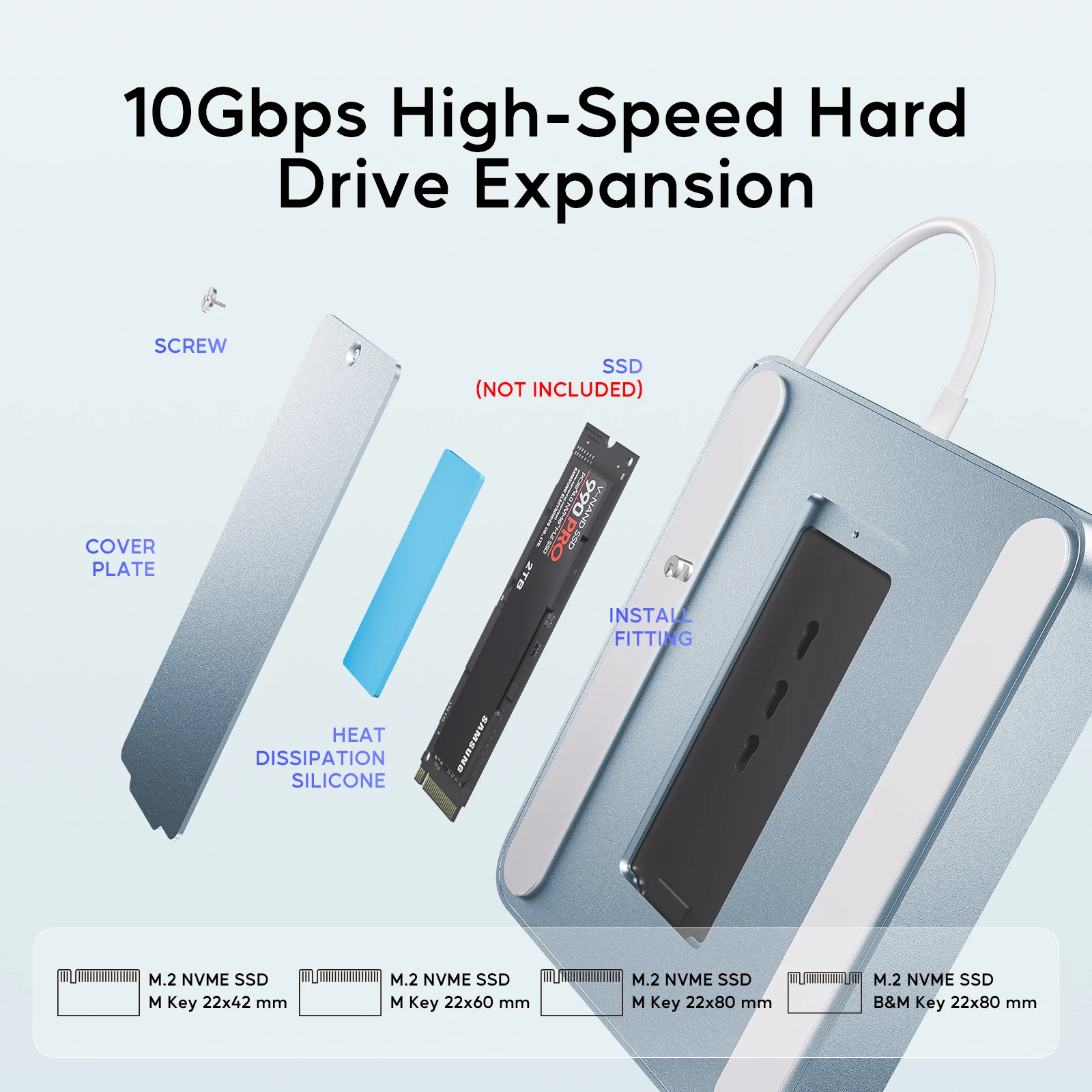 Imagem -05 - Pulwtop-usb c Hub 7-in1 para Imac Suporta Ssd M.2 Nvme Suporta Ssd M.2 Nvme Leitor de Cartão Usb A10gbbps sd tf 24 em 1