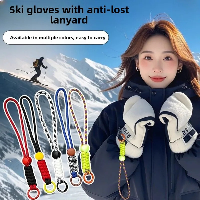 

Длинные лыжные перчатки с защитой от потери, удобный шнурок для переноски, диагональный шнурок для телефона, креативный дизайн, для детей и взрослых, защита от потери, синий