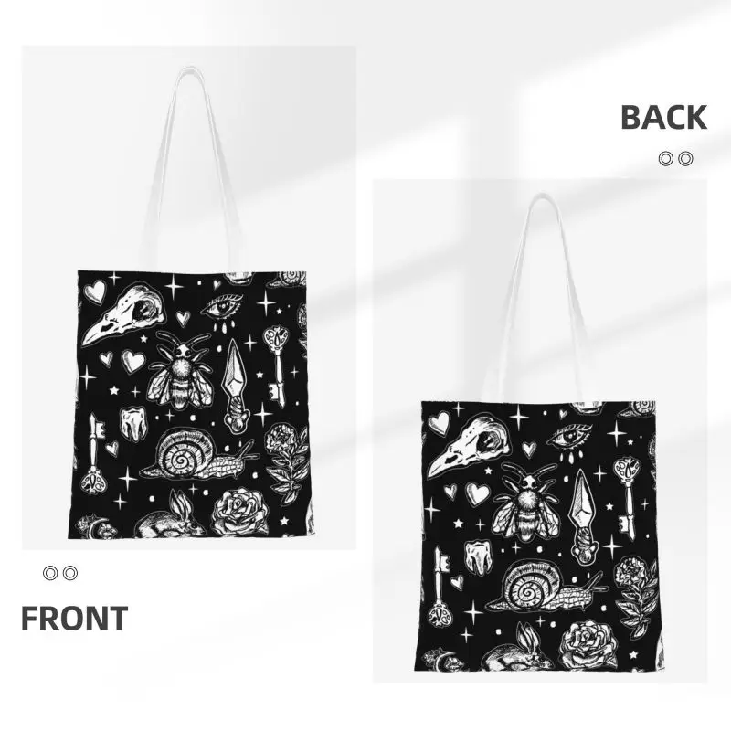 Full Of Secrets Oddities เวทมนตร์ Goth Punk Tote ถุงช้อปปิ้งแบบพกพา Canvas Shopper กระเป๋าสะพายกระเป๋าถือฮาโลวีน