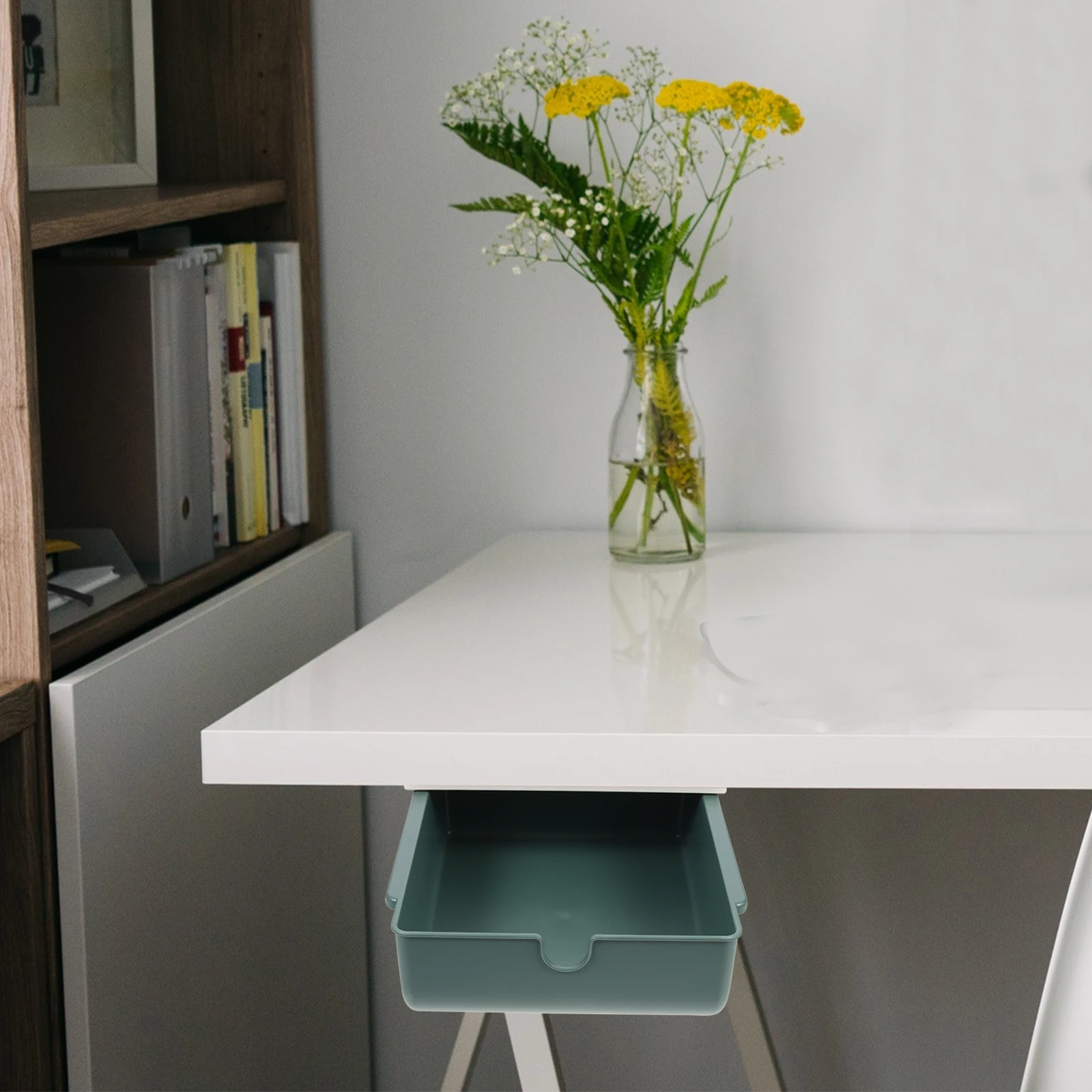 

Adhesive Under Desk Organizer Hidden Storage Drawer Box For Office Punch Free Self-Sticking Drawer Lightweight Portable