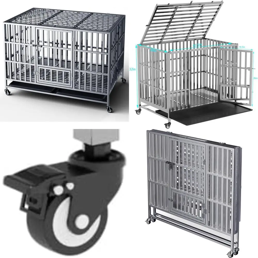 

Sturdy Steel Dog Crates in Multiple Sizes with Lockable Wheels, Removable Tray, Stackable Design, Heavy Duty Construction, and D