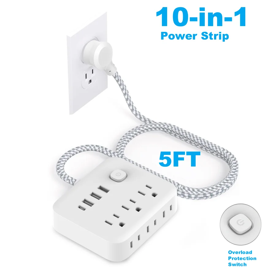 Power Strip Surge Protector,6 Outlets with 4 USB Ports (1 USB C), Multi Plug Wall Outlet Extender, 5Ft US PLUG