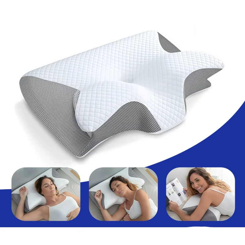 

Rolled horn memory sleep pillow home cervical spine zero pressure slow rebound horn memory foam butterfly pillow