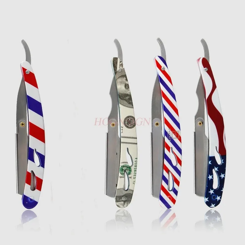 High Quality Razor Men Classic Barber Manual Folding Beard Razor Print Stainless Steel Shaving Knife Hair Removal Tools with