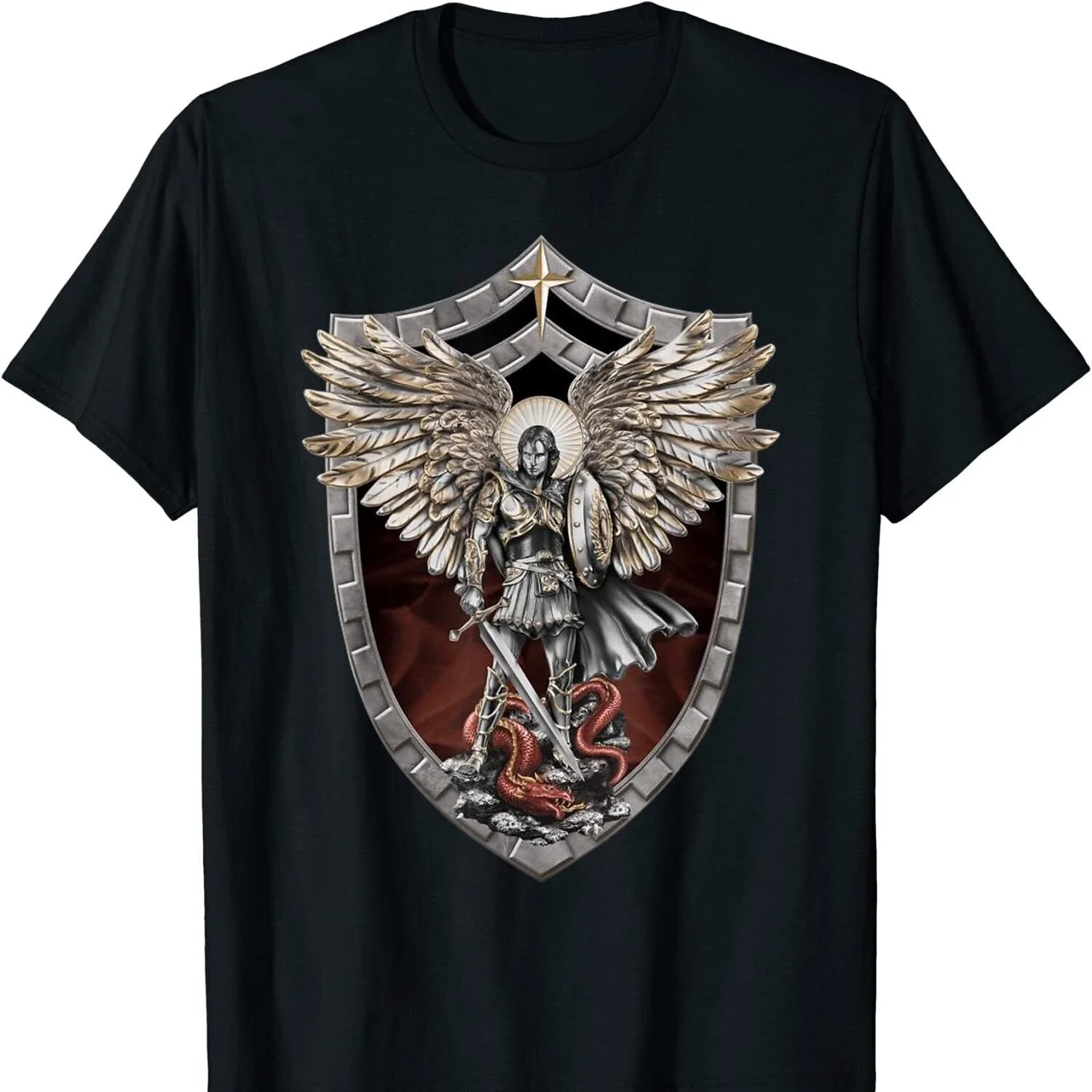 Saint Michael the Archangel Prayer Catholic Traditional T Shirt New 100% Cotton Short Sleeve O-Neck T-shirt Casual Mens Top