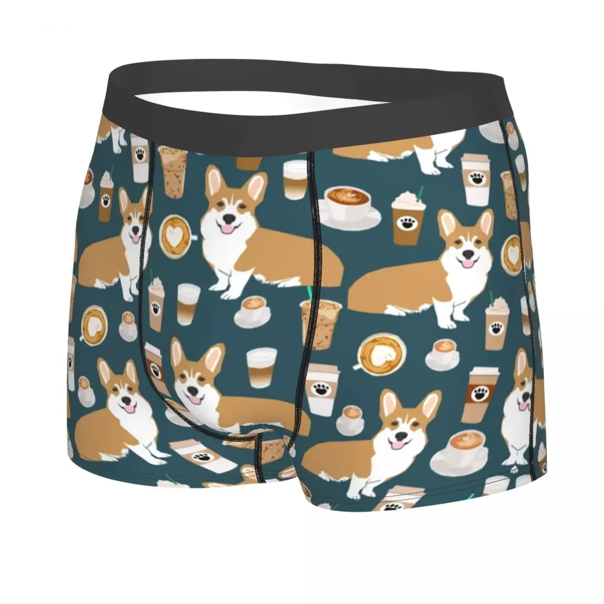 Male Sexy Coffee Welsh Corgi Dog Underwear Boxer Briefs Breathbale Shorts Panties Underpants