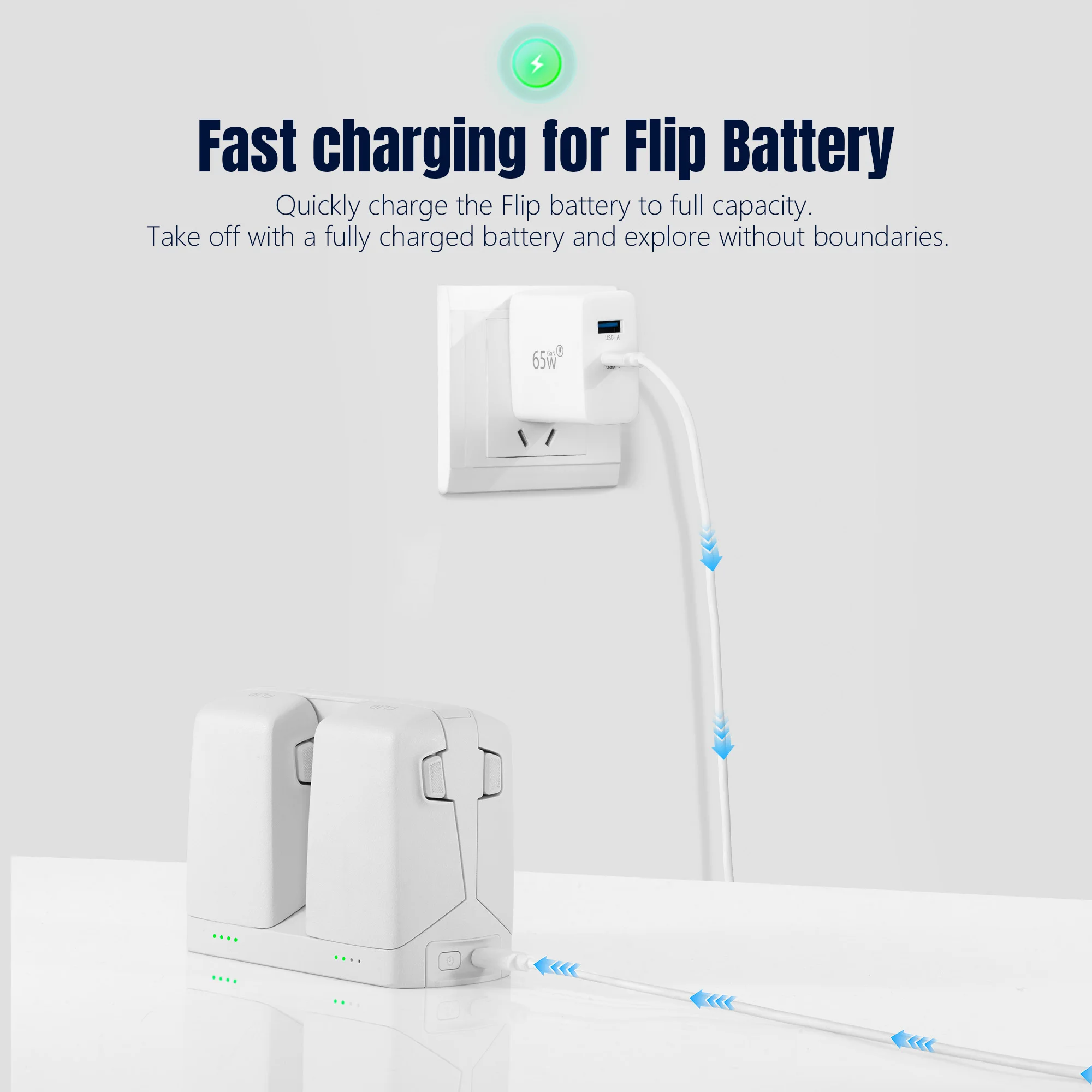 Startrrc 65w gan adaptador de carregador rápido porta dupla para dji flip drone bateria e controle remoto carregador hub drone acessórios