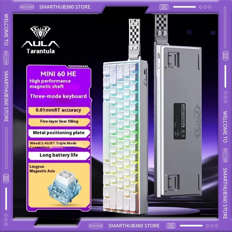 

AULA MINI 60HE Pro Series Magnetic Switch Keyboard Three-mode for E-sports Games RGB RT0.01mm 8K Scan Rate 4000mAh Battery Life