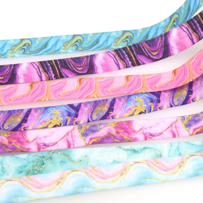 DHK 5/8\'\' 5yards Marble Printed Fold Elastic FOE Stretch Ribbon Hairbow Headwear Accessories Craft DIY Sewing B2206