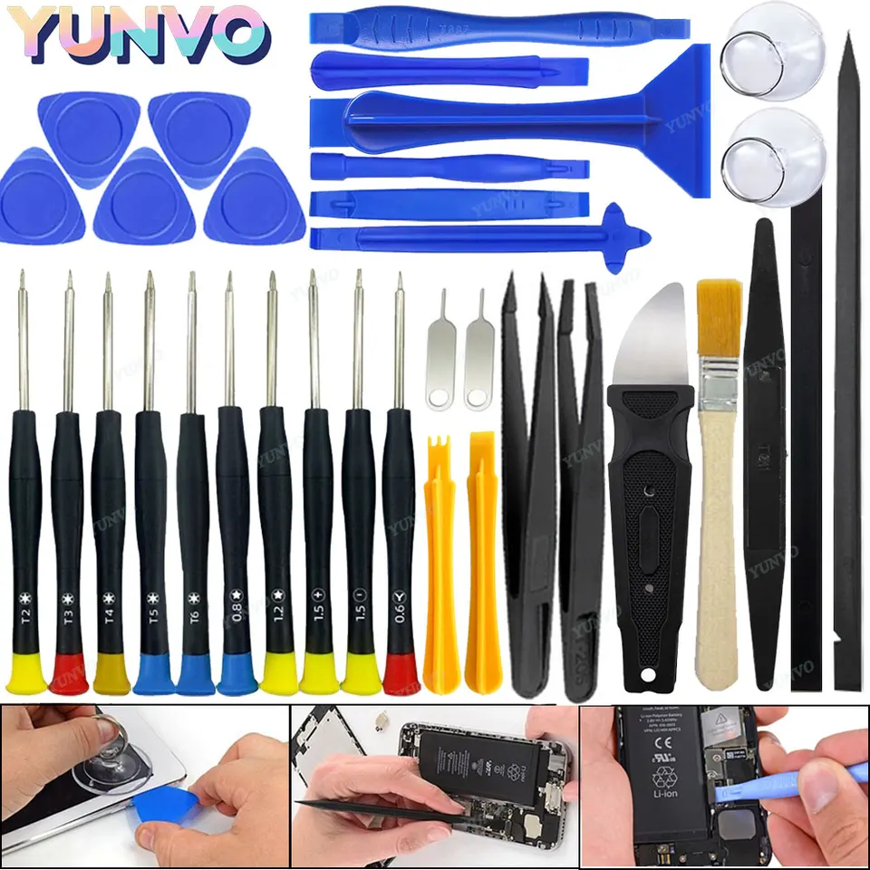 Kit de reparación de teléfonos multifunción de 34 piezas, set de destornilladores de precisión para mantenimiento de iPhone y Smartphones 2