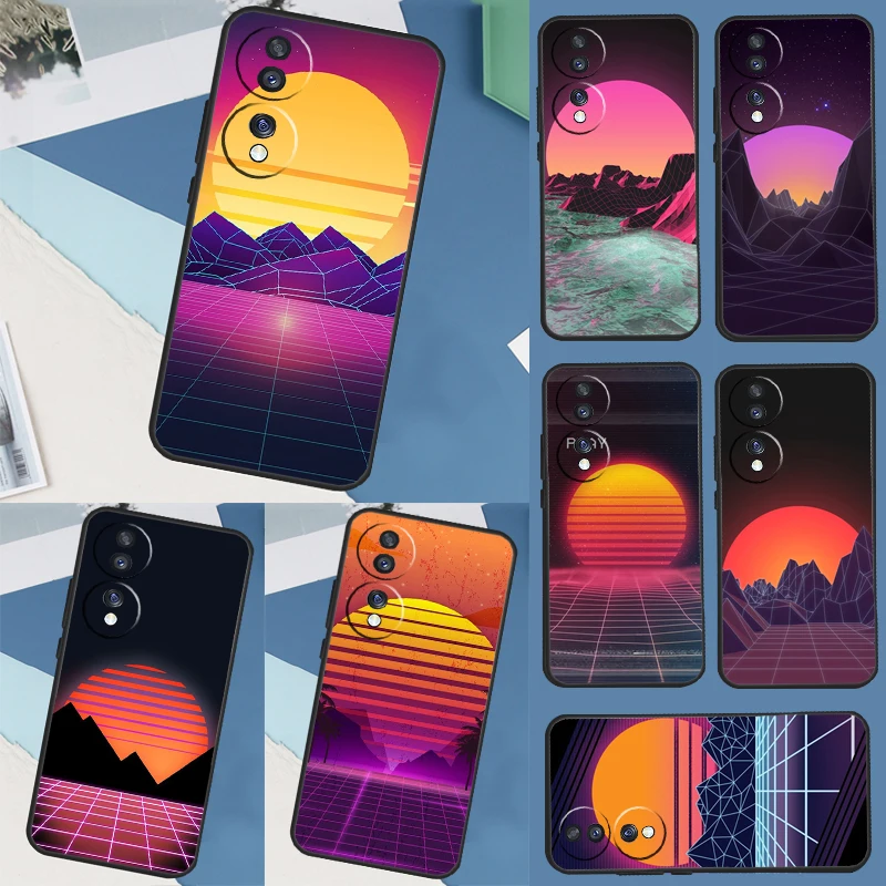 80S Vaporwave Retro Synthwave Sunset Case For Huawei P20 P30 Pro P40 Lite P Smart Z Nova 9 Honor X8 X9a 50 70 Magic 5 Pro Cover