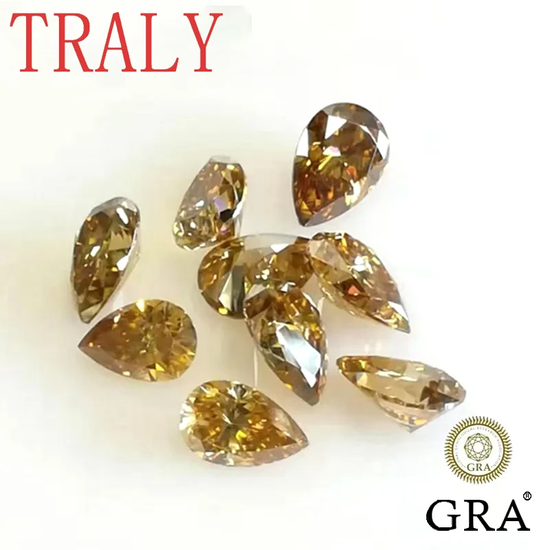 

Champagne colored Moissanite naked stone droplet shaped 1Ct to 5Ct D-color VVS tested with GRA certificate using a tester