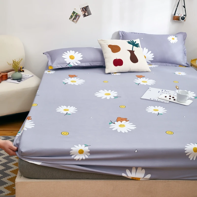 Waterproof Fitted Sheet Home Elastic Bedsheet Skin-friendly Bed Cover sabanas para cama Floral Style Bed Linen(No Pillowcase)