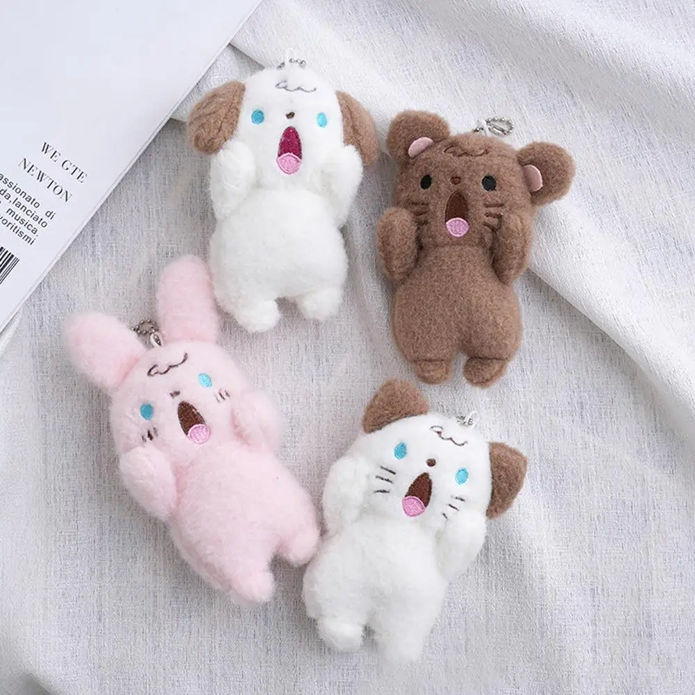 Screaming Puppy Cat Bear Plush Doll Keychain Bag Decoration Shouting Dog Bag Plush Keychain Backpack Ornament Scream Key Chain