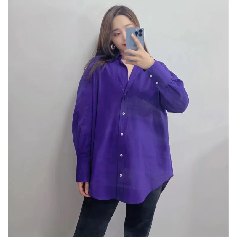 TRAF 2023 Purple Shirt Women Oversize Long Shirts for Women Button Up Shirts and Blouses Woman Long Sleeve Summer Top Female