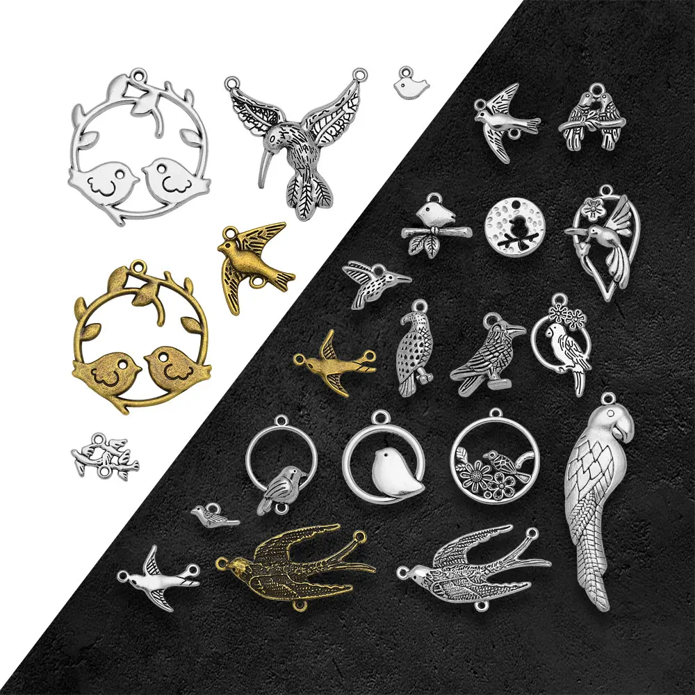 Antique Silver Plated Sparrow Bird Charms Parrot Swallow Pendants For Diy Bracelets Jewelry Making Findings Supplies Accessories