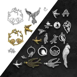 Antique Silver Plated Sparrow Bird Charms Parrot Swallow Pendants For Diy Bracelets Jewelry Making Findings Supplies Accessories