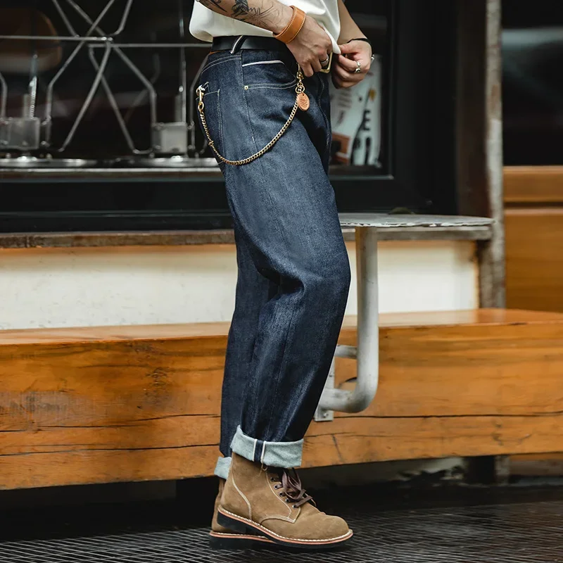 Maden خمر 13.5oz Selvedge الخام الدينيم الجينز الرجال الوزن الثقيل مستقيم صالح جينز قطني جيب غير رسمي بنطلون خريف شتاء #1