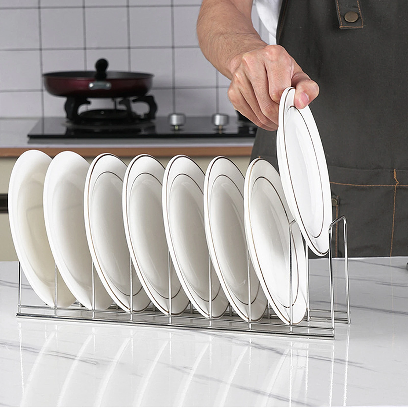 

2 pcs Stainless Steel Bowl Pot Lid ganizer Rack for Countertop Pantry Storage Plate Dish Drying Stand Multi Slots Strong