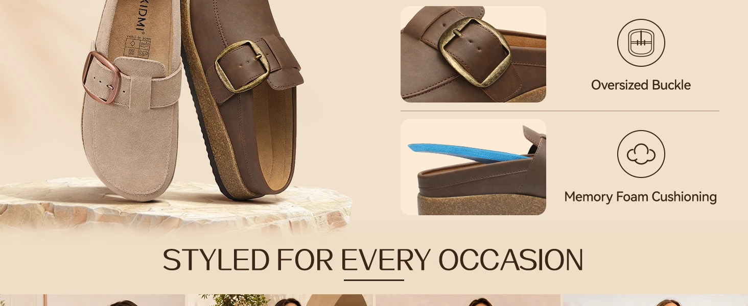 Comwarm Damen Clogs aus veganem Leder, klassisches Loafer-inspiriertes Design, Mules mit weicher Schaumstoffzwischensohle, Outdoor-Slipper für Damen – Detail 4