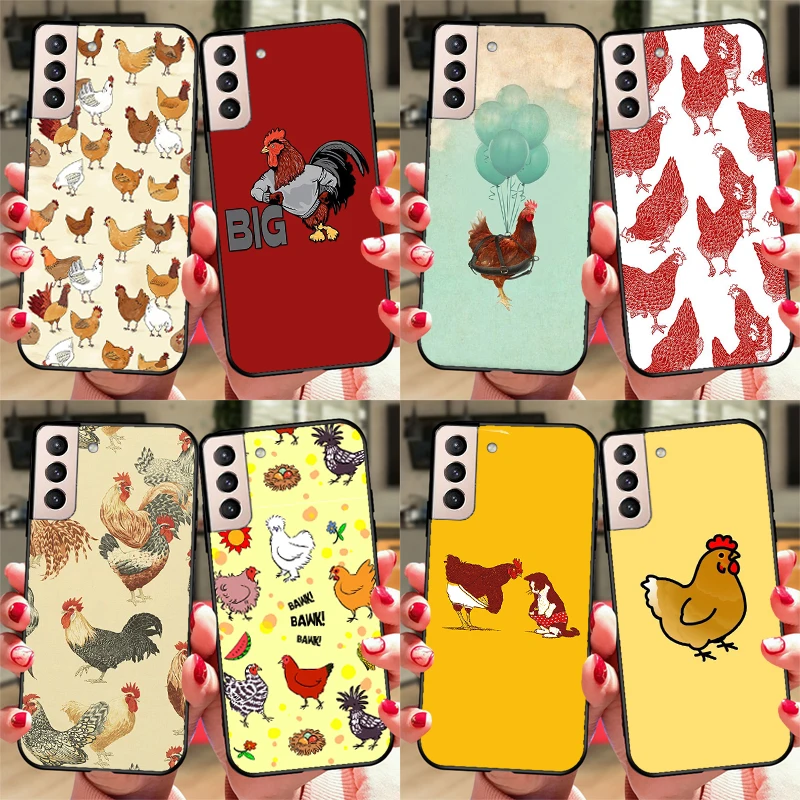 Cartoon Chicken Rooster Case For Samsung Galaxy S23 S22 Plus S8 S9 S10 Note 10 Note 20 Ultra S20 FE S21 Ultra Coque