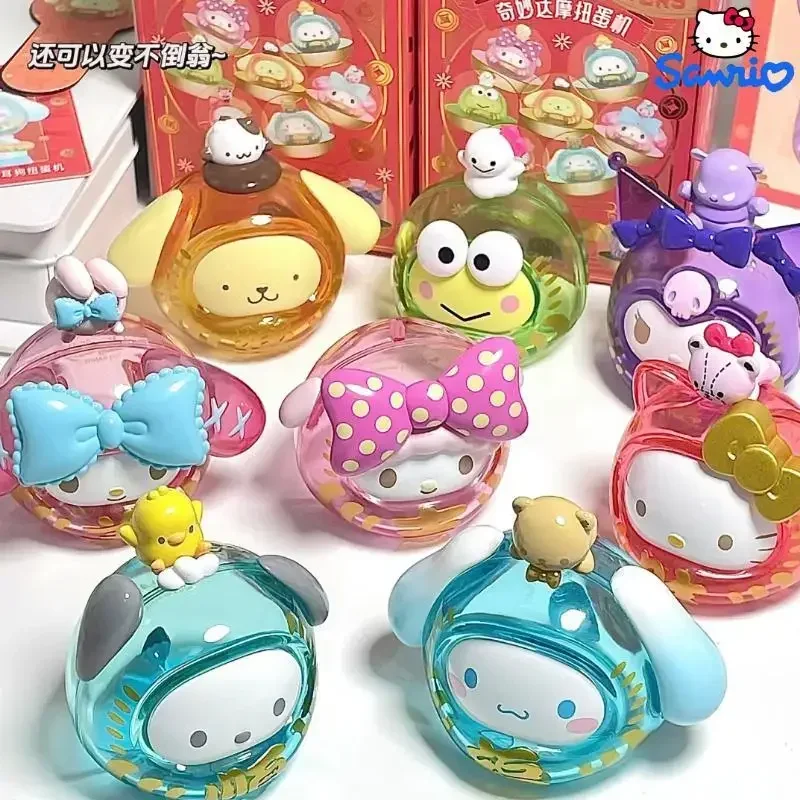 Sanrio Blind Box Family Wonderful Dharma Egg Twisting Machine Series Hellokitty Melody Kuromi Cinnamoroll Anime Model Toys Gifts