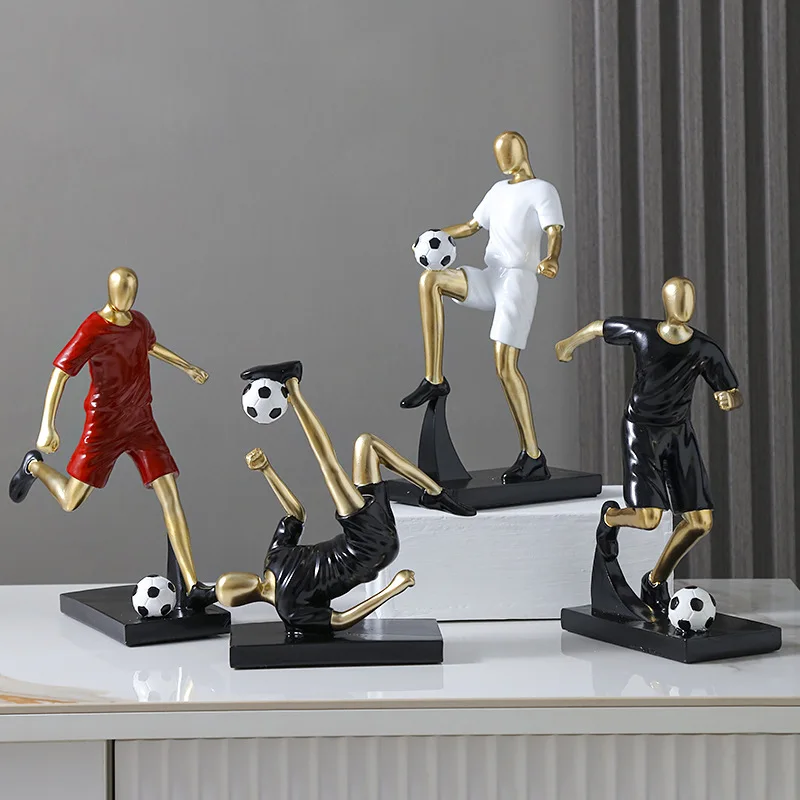 Abstract Soccer Player Resin Statue, Kicking Football Figurine, Desk Bookshelf Decor for Home Office, Sports Fan Birthday Gift