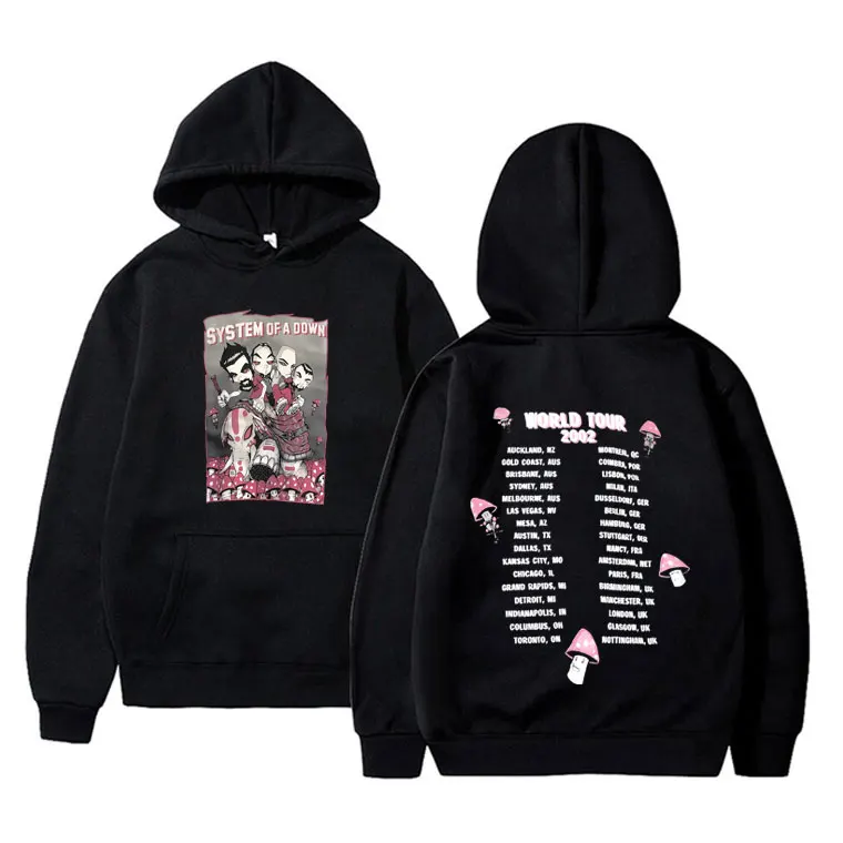 Rock Band System of A Down World Tour 2002 Print Hoodie Men's Fashion Alternative Metal Pullover Male Casual Oversized Hoodies