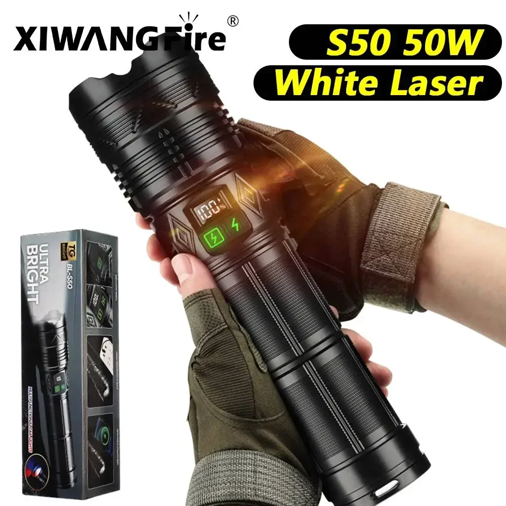 XIWANGFIRE High Power Long-range Flashlight Super Bright LED Lantern TYPE-C Rechargeable Tactical Torch With Telescopic Zoom