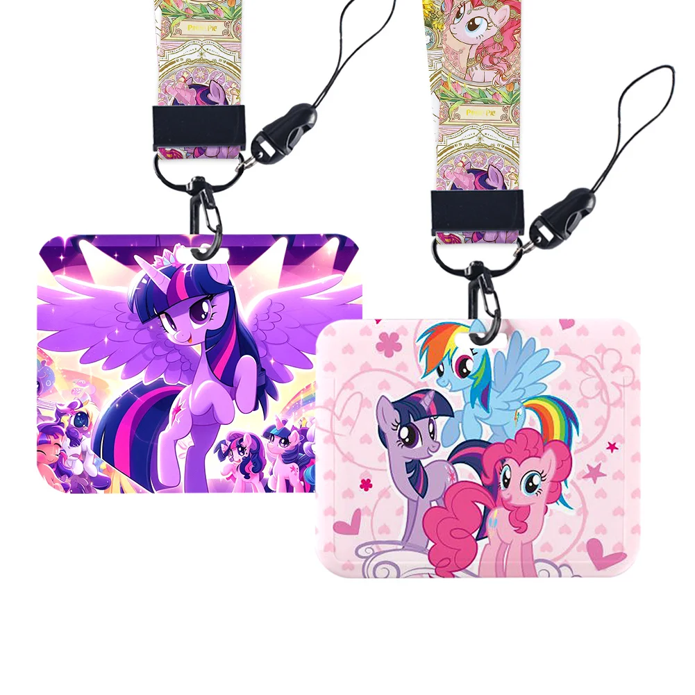 Work Card Holder Cartoon Horse Little Name Badge with Keychains Student Id Card Lanyard Holder Accessories