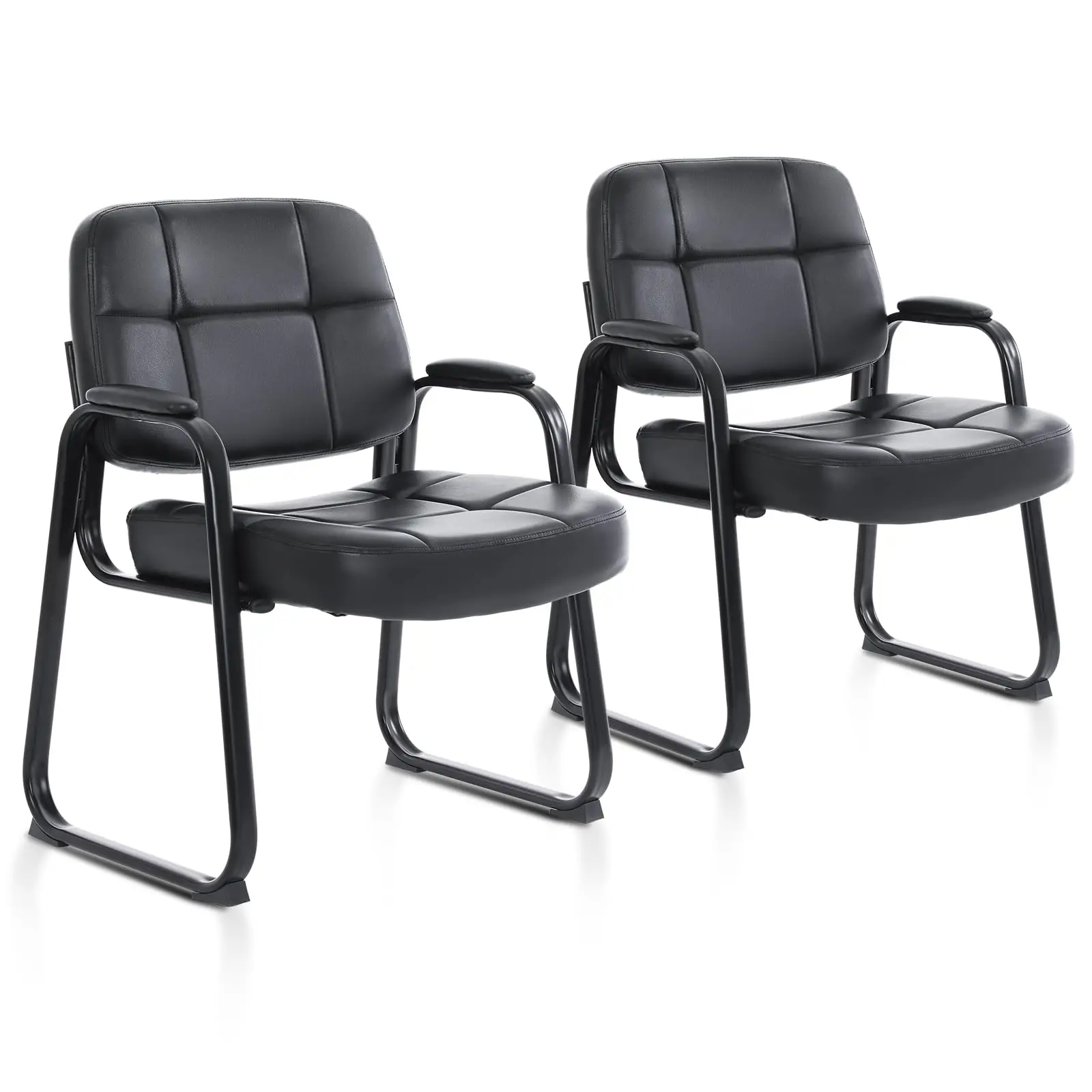 Big & Tall Waiting Room Guest Chair with Bonded Leather Padded Arm Rest and Sled Base for Office Reception Lobby and 2 Pack