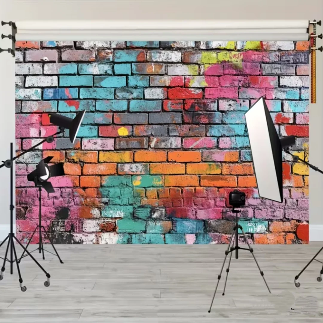 Colorful Graffiti Theme Background Art Painting Brick Wall Room Decorations Rustic Vintage Portrait Photography Studio Banner 2