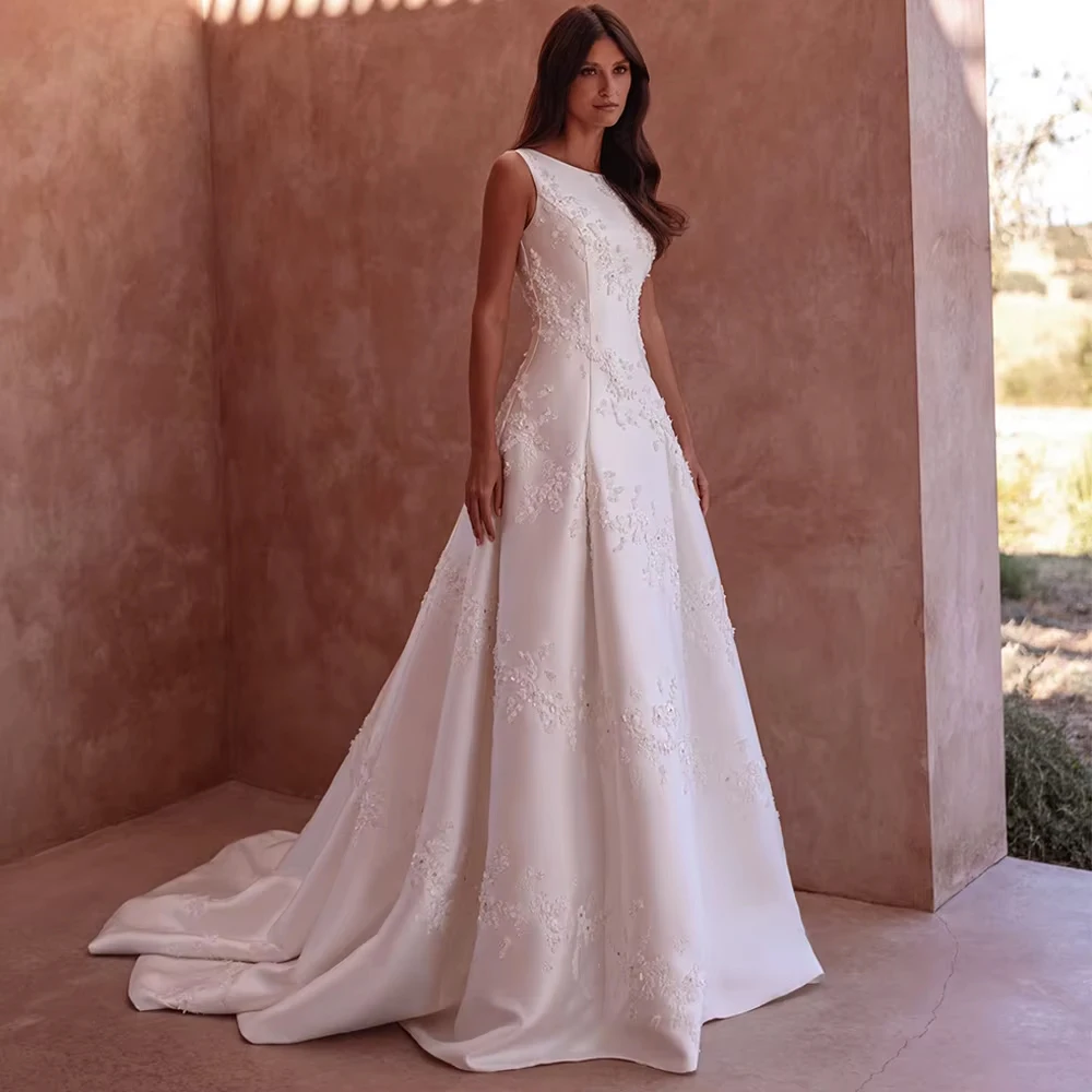 Ivory Scoop Wedding Dresses for Ladies Elegant Strapless Bridal Gowns with Lace Exquisite Sleeveless Vestidos De Novia New