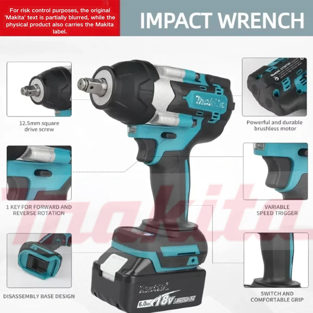 Chiave a impulsi elettrica senza spazzole con coppia di 2000 N.M, modello DTW700, per batteria Makita, avvitatore da 1/2 pollice, chiave a impulsi senza fili, utensile elettrico per batteria Makita da