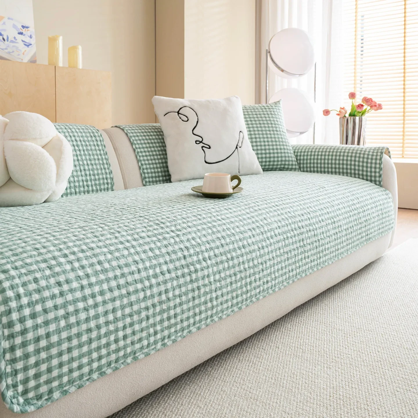 Printed Plaid Washable Cotton Sofa Cushion All Season Universal Seat Pad Couch L Shaped Sectional Non-slip Dustproof Sofa Cover