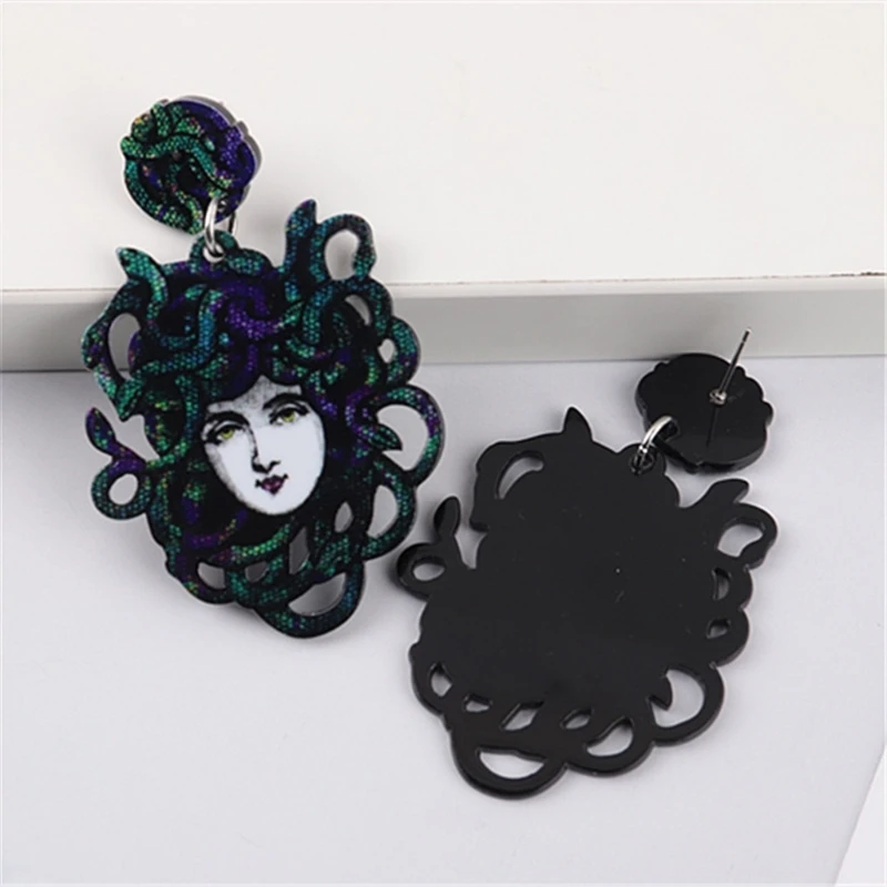 Devil Medusa-Snake Head Acrylic Earrings for Women Cool Mythology Gorgon Snake Hair Drop Earrings Gothic Jewelry Gift