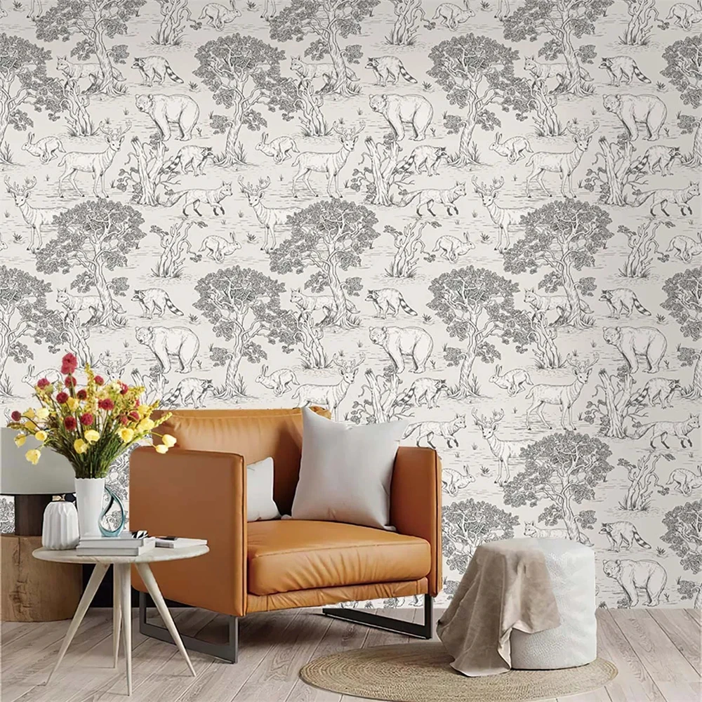 Custom sticker animal forest wallpaper for living room mural wall paper home decoration sketching house decor bedroom decoration