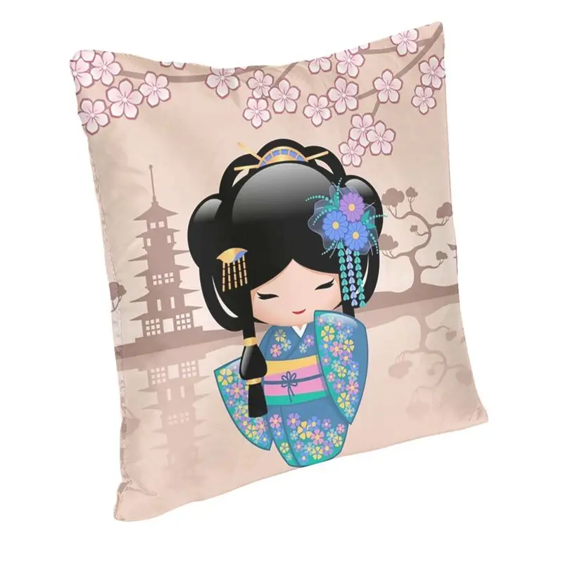 Personalized Japanese Bride Kokeshi Doll Square Throw Pillow Case Decoration 3D Two Side Print Sakura Geisha Cushion Cover