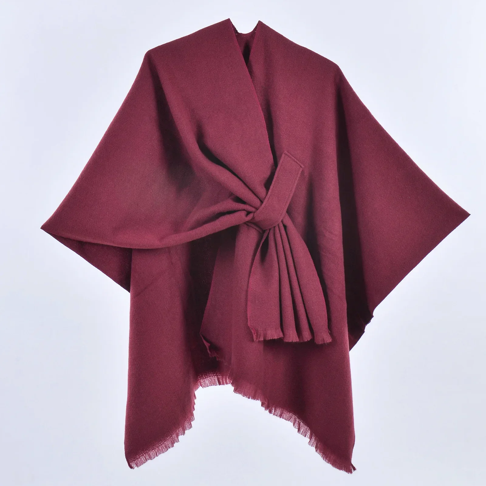 European and American Fashion Monochrome Shawl Cape Wrap with Diagonal Strap for Women