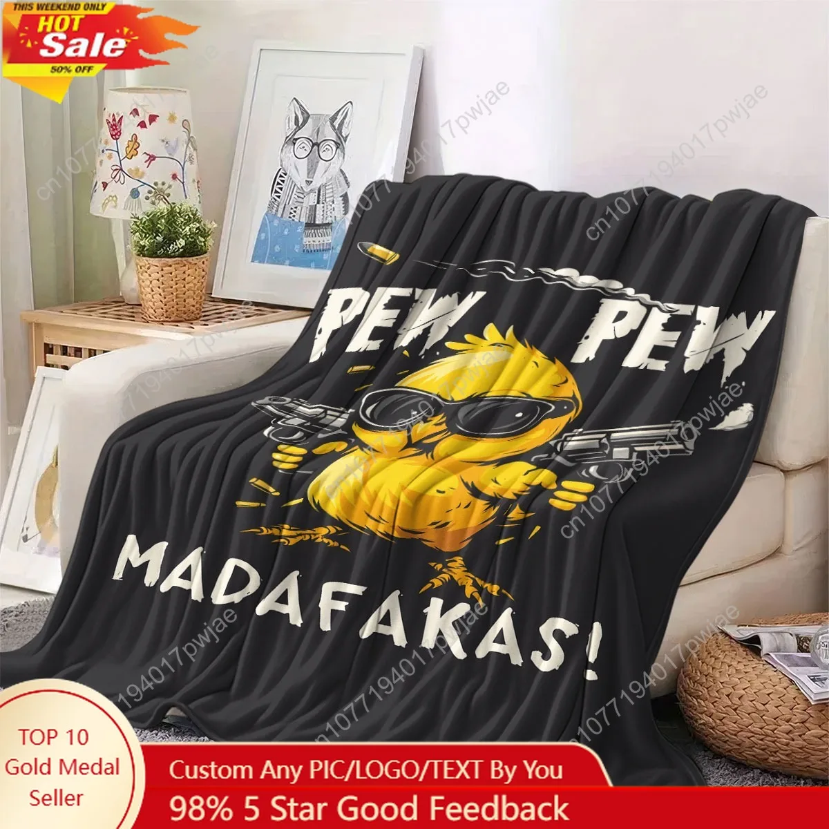 

Reversible Cute Chicken Throw Blanket - Soft Flannel Fleece Bedspread Suitable for Home, Office, ' Room - Lightweight Warm All-S
