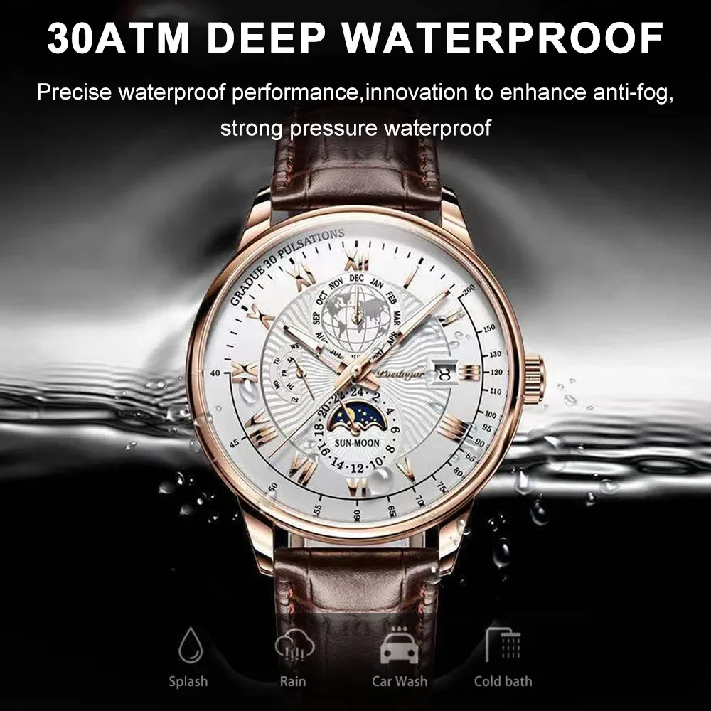 POEDAGAR Casual Men Watches Leather Men Watch Quartz Original Waterproof Luminous Date Mans Clock Fashion Military Watch for Men