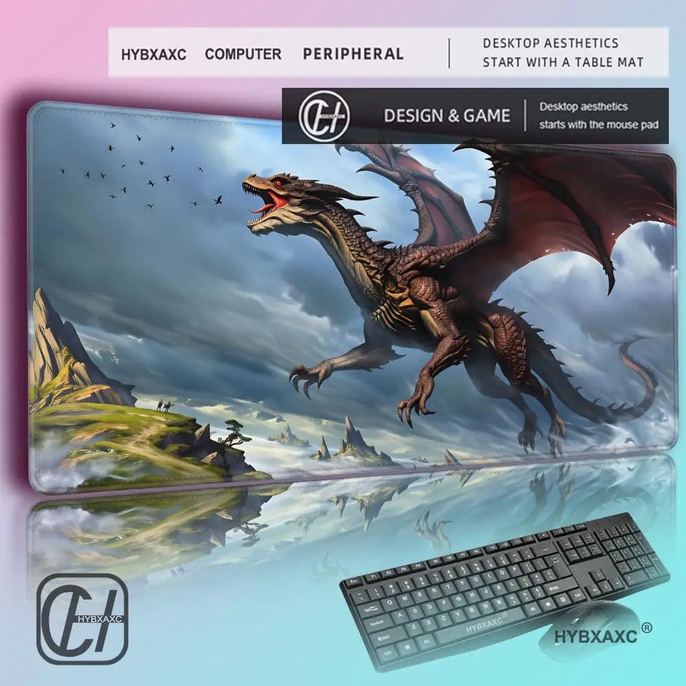 

HYBXAXC Anime Style Fantasy Dragon Gaming Mouse Pad With Sewn Edge Anti-slip Desk Mat TCG Playmat