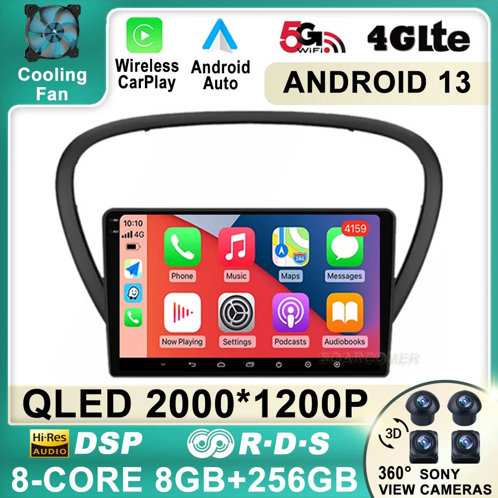 

Автомагнитола 9 дюймов Android 13 для Peugeot 607 2004 - 2010 GPS-навигация мультимедийный видеоплеер стерео WIFI 4G DSP BT сенсорный экран