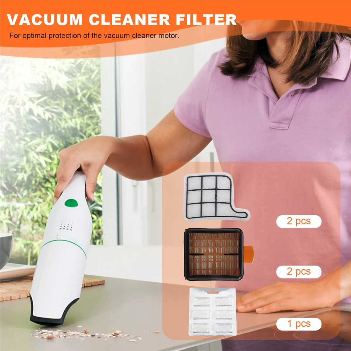 Zubehoer sets for Vorwerk - Kobold 135/136 / 135SC / VK135 / VK136 - 2 x hygiene filter + 2 x motor protection filter + 6 x frag image 3