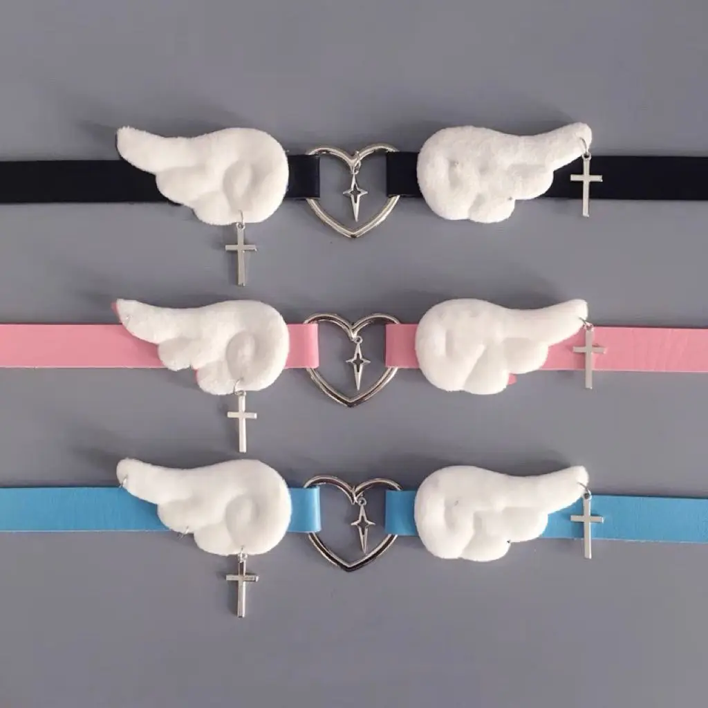 Y2K Angel Wings  Choker  Decorative Metal Pendant Subcultural Landmine Lolita Garters Spice Elastic Strap Gothic necklace